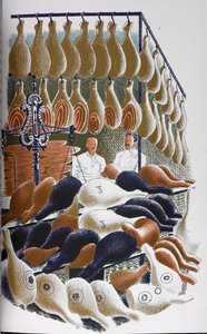Näkymä lihakaupan sisälle. tekijältä Eric Ravilious