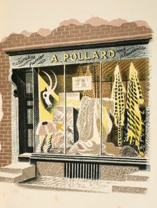 Furrier, kuvitus J.M. Richardsin High Streetistä, painanut Curwen Press, pub. Kirjailija: Country Life, 1938 tekijältä Eric Ravilious