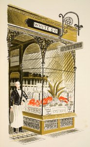 Oyster Bar, kuvitus J.M. Richardsin High Streetistä, painanut Curwen Press, pub. tekijältä Country Life tekijältä Eric Ravilious