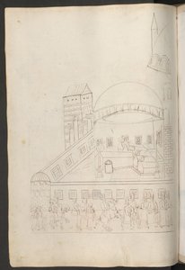 Kynäpiirros: moskeijan sisäpiha