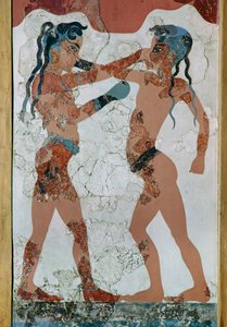 Kaksi painijaa. Seinämaalaus Theran saarelta tekijältä Erich Lessing