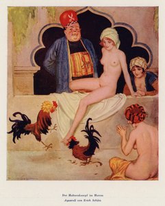 Kukkotaistelu haaremissa (akvarelli) tekijältä Erich Schutz