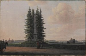 Valtiomiehen J.H.E. kunniaksi pystytetty obeliski Bernstorff Gentoftessa, Kööpenhaminan pohjoispuolella