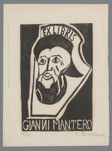 Ex libris Gianni Manterosta tekijältä Erna Levy Friedländer (signed by artist)