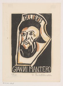 Ex libris Gianni Manterosta tekijältä Erna Levy Friedländer (signed by artist)