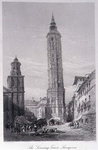 Kalteva torni, Saragossa (kaiverrus) tekijältä Ernest (after) George