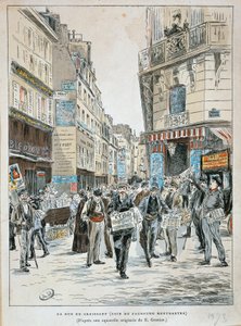 Ranska, Pariisi, sanomalehtimyyjä rue du Croissantissa rue du Faubourg Montmartren kulmassa Pariisissa kirjoittanut Ernest Grenier, vedos vesiväristä tekijältä Ernest (after) Grenier