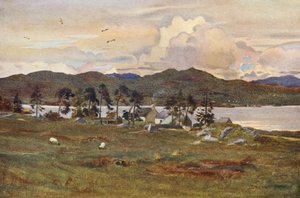 Lochinvar, jossa on vartijan talo (värilitografia). tekijältä Ernest Edward Briggs