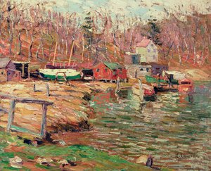 Harlem River Scene (öljy masoniittiin) tekijältä Ernest Lawson