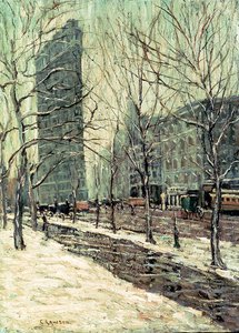 The Flatiron Building, New York, n. 1903-05 (öljy aluksella) tekijältä Ernest Lawson