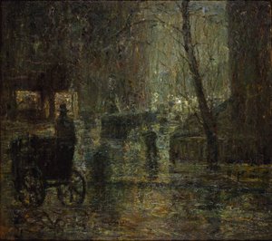 Märkä yö, Gramercy Park (Sateen jälkeen, Nocturne) tekijältä Ernest Lawson