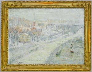 Talvimaisema: Washington Bridge, n. 1907-1910 (öljy kankaalle) tekijältä Ernest Lawson