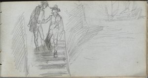 Luonnoskirja, sivu 64: Figuurit portaissa. tekijältä Jean Louis Ernest Meissonier