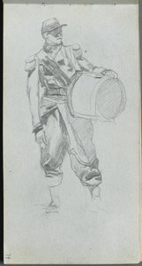 Luonnoskirja, sivu 79: Sotilas rummun kanssa. tekijältä Jean Louis Ernest Meissonier