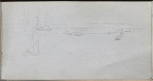 Luonnoskirja, sivu 94: Merimaisema. tekijältä Jean-Louis Ernest Meissonier