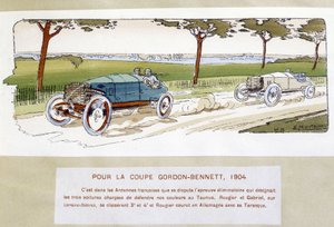 Kilpa-ajo: Gordon Bennett Cup (Gordon-Bennett) vuonna 1904 - piirustus Ernest Montaut (1878-1909).