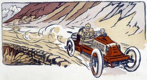 Renault-auto Pariisi-Wienissä 1902 Piirustus Ernest Montaut (1878-1909).