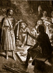 Kuningas Kanute ja runoilija, kuvitus "Hutchinsonin tarinasta brittiläisestä kansasta", n. 1920