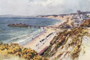 Bournemouth Pier ja Sands Eastcliffistä (väri litho) tekijältä Ernest William Haslehust