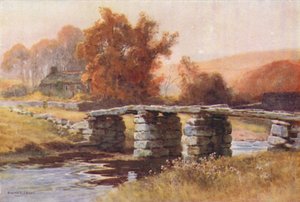Clapper Bridge, Postbridge (väri litho) tekijältä Ernest William Haslehust