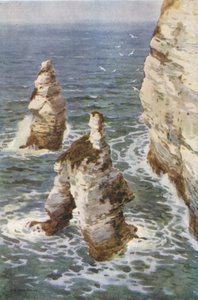 Flamborough: King and Queen Rocks (väri litho) tekijältä Ernest William Haslehust