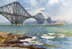 Forth Bridge ja Coast of Fife (väri litho) tekijältä Ernest William Haslehust
