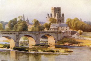 Kelso: The River Tweed ja Abbey Ruins (väri litho)