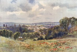 Oxford Headington Hillistä (väri litho) tekijältä Ernest William Haslehust