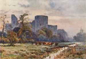 Pevenseyn linna Meadowsilta (väri litho) tekijältä Ernest William Haslehust