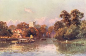 Thames-joki: Twickenham (värilitografia). tekijältä Ernest William Haslehust