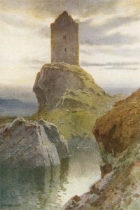 Smailholm Tower (väri litho) tekijältä Ernest William Haslehust
