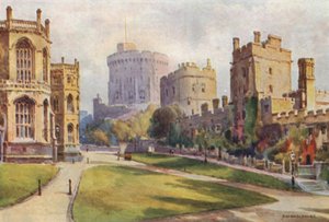 The Lower Ward, Windsorin linna (väri litho) tekijältä Ernest William Haslehust
