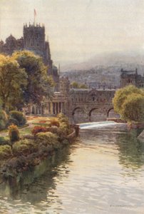 Näkymä North Parade Bridgeltä, Bath (väri litho) tekijältä Ernest William Haslehust