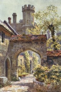Winchester College: The Outer Gateway from "Arcadia" (väri litho) tekijältä Ernest William Haslehust