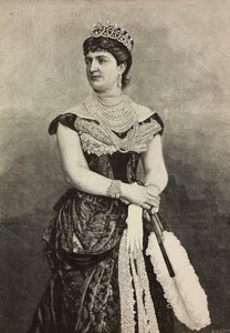 Margaret of Savoy (1851-1926), Italian kuningatar 1878-1900, valokuva Cattani, Bertelli ja de Hagen, kaiverrus Ernesto Mancastroppa L
