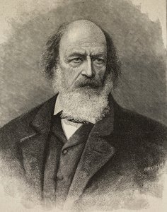 Alfred Tennysonin (1809-1892), brittiläisen runoilijan muotokuva, Ernesto Mancastroppan kaiverrus Barraudin valokuvasta, L