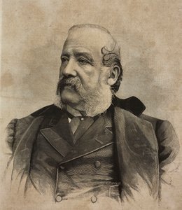 Muotokuva Gerolamo Indunosta (1825-1890), italialainen taidemaalari, Ernesto Mancastropan kaiverrus Guigonin ja Bossin valokuvasta, L