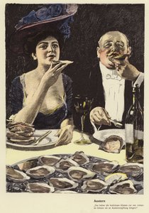 Ostereiden syöminen ravintolassa (väri litho)