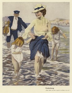 Perhe meren rannalla (väri litho)