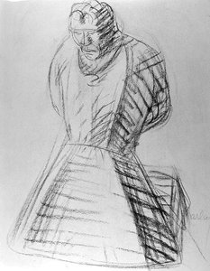 Isang Monk na Nagdarasal (lapis sa papel) (b/w photo)finn tekijältä Ernst Barlach