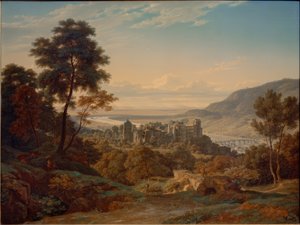 Heidelberg, linna ja kaupunki idästä näköalalla Reinin tasangolle