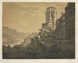 Kuusi näkymää Heidelbergin linnaan: Piha, sisäänkäynnin luona, 1820.