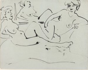 Dodo ja vanhempi nainen makaamassa peilin edessä, 1909. tekijältä Ernst Ludwig Kirchner