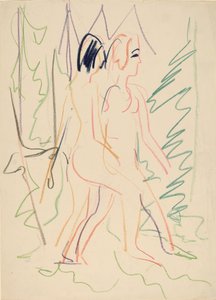 Kaksi alastonkuvaa metsässä, 1925. tekijältä Ernst Ludwig Kirchner