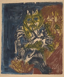 Nainen lapsen ja kissan kanssa, 1919. tekijältä Ernst Ludwig Kirchner