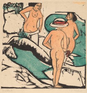 Naiset uimassa valkoisten kivien välissä, 1912. tekijältä Ernst Ludwig Kirchner
