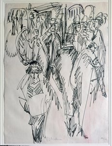 Katu Berliinissä, Saksassa (piirustus tekijältä Ernst Ludwig Kirchner