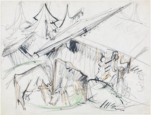Alppimaja ja lehmiä (Stafelalp) tekijältä Ernst Ludwig Kirchner