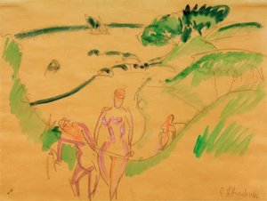 Uimareita Fehmarnin rannikolla tekijältä Ernst Ludwig Kirchner