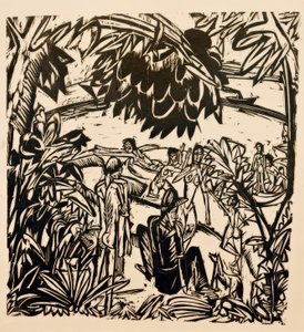 Uiminen kohtaus puiden oksien alla tekijältä Ernst Ludwig Kirchner